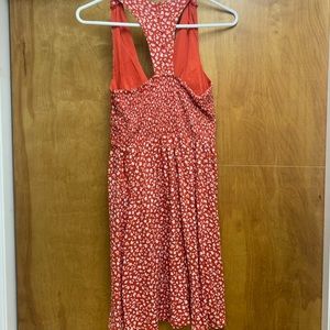 Red dress with blue and white flowers, size small, from TJ Maxx